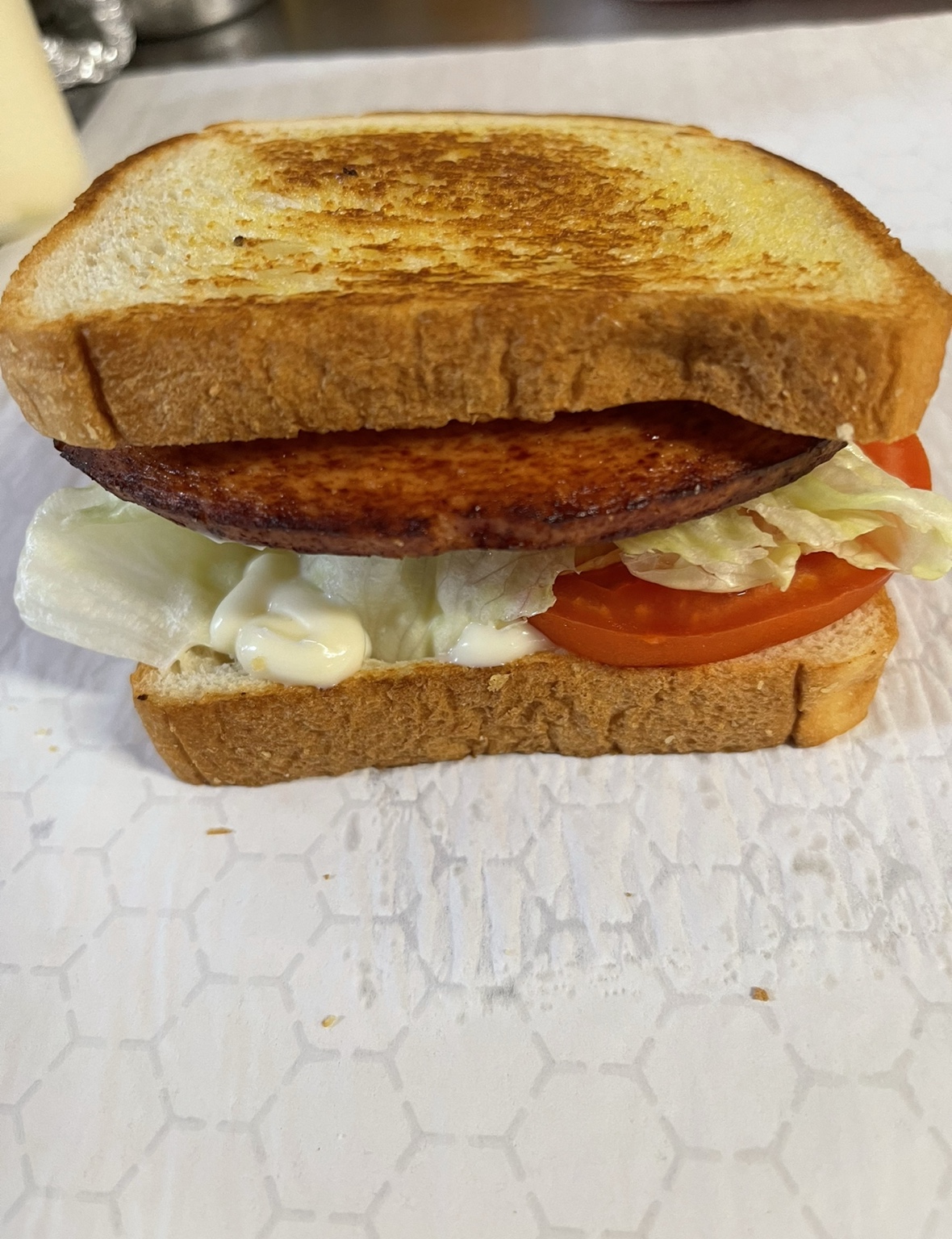 Fried bologna sandwich